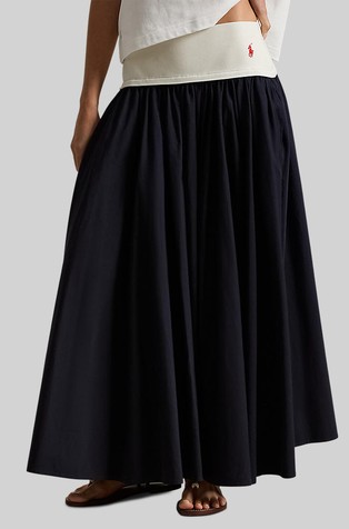 Contrast-waistband Flared Skirt