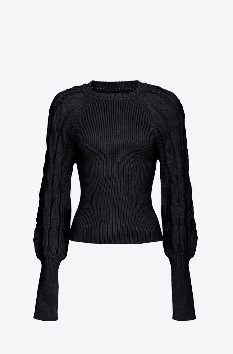 PINKO Pulover s strukturirano pletenimi rokavi Črna - Black 