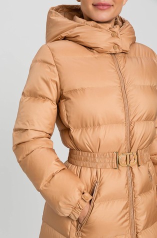 TWINSET Long down jacket with Oval T belt Bubbly 3