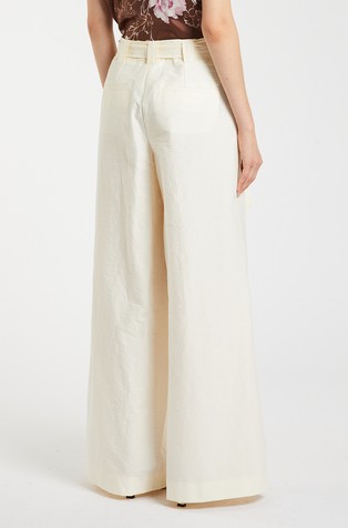MARELLA Flared cotton blend trousers with belt Cream 2
