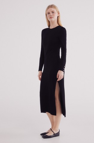Midi jersey-knit dress with buttons and slit