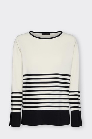 Viscose-blend knit sweater with stripes