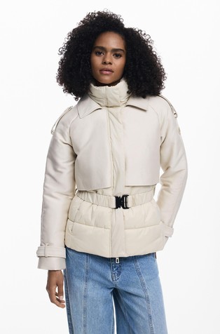 Bunda iz kombinacije tkanin s pasom