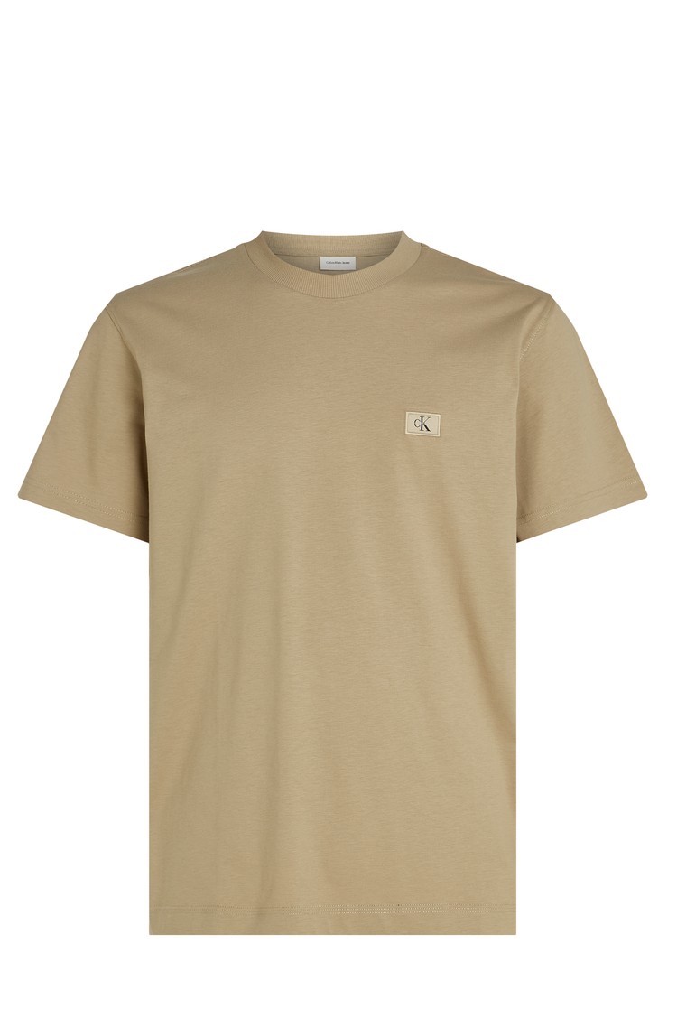CALVIN KLEIN Bombažna majica z logo našitkom Bež - Beige 
