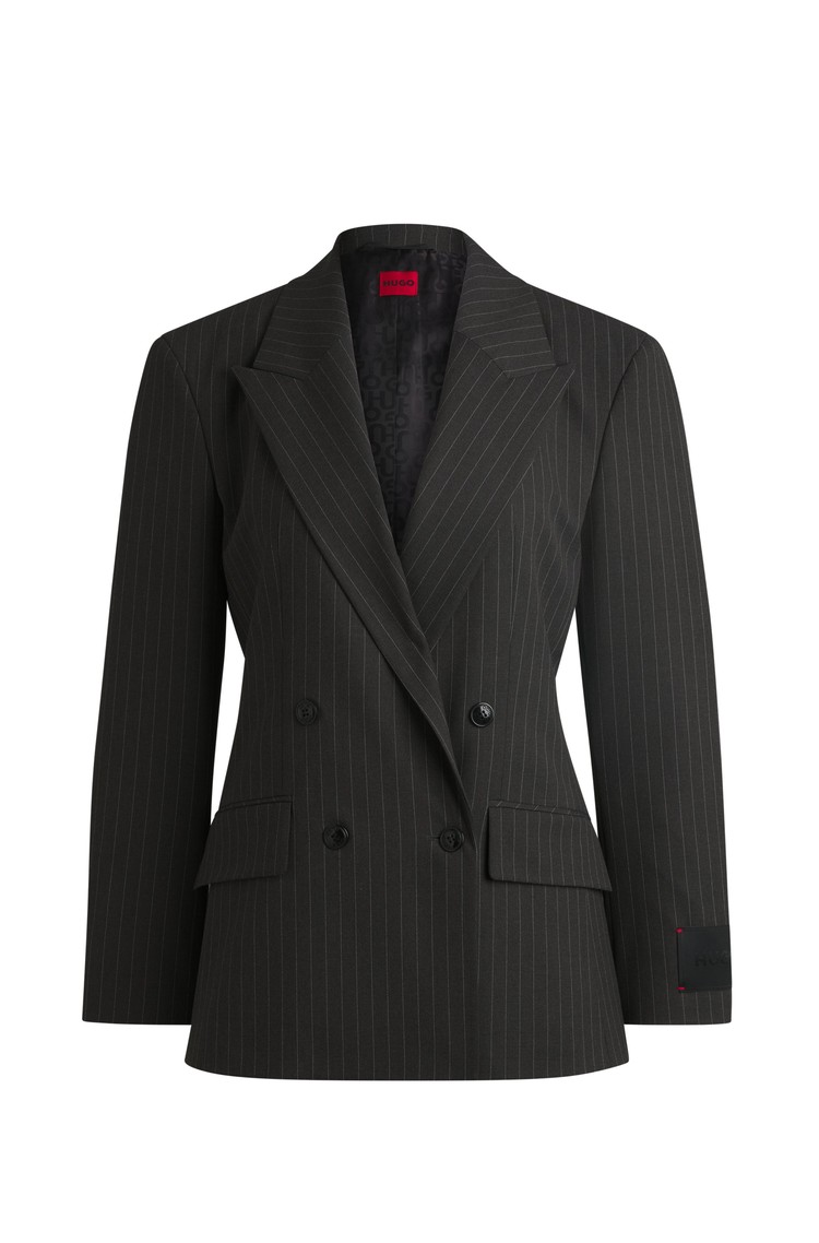HUGO BOSS Regular-fit blazer in pinstripe stretch material with viscose Black 