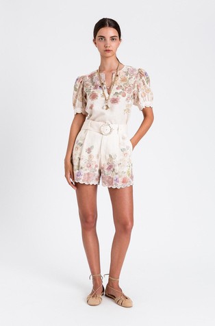 Linen floral shorts