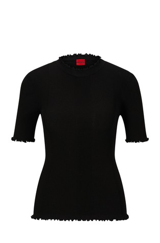HUGO BOSS Mock-neck sweater with short sleeves and ribbed structure Black 5