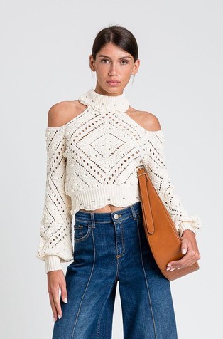 Openwork turtleneck jumper