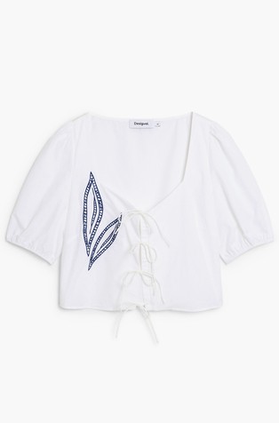 DESIGUAL Embroidered puff-sleeve blouse White 6