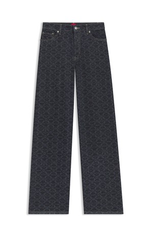 Jeans hlače s super širokimi hlačnicami in monogram vzorcem