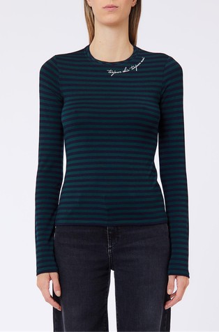 Striped long sleeved  T-shirt with Embroidery