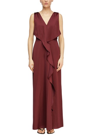 Satin dress with V-neckline and flounces