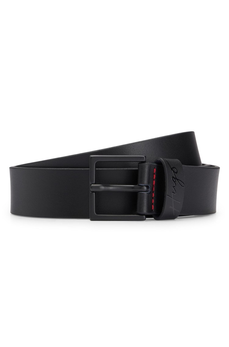 HUGO BOSS Italian-leather belt with logo keeper Black 