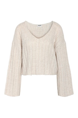 NOISY MAY NMNINA V-neck cropped knit pullover Eggnog 6