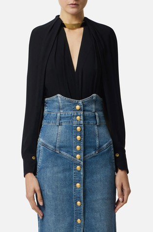 Bluza iz viskoznega žoržeta z dekorativnim elementom