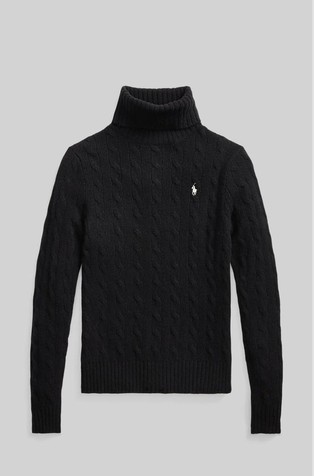 Pleten pulover s puli ovratnikom iz volne in kašmirja