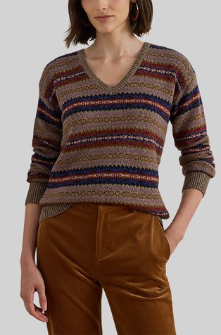 Fair Isle Cotton-linen V-neck Sweater