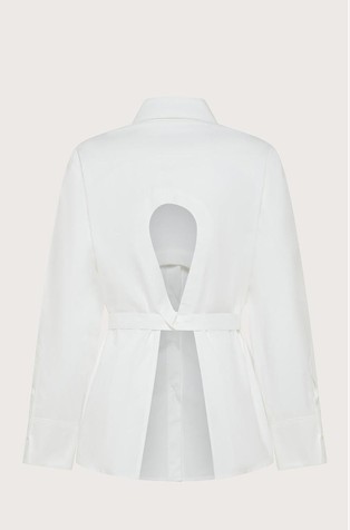SEVENTY Long shirt in poplin with cut-out detail and belt White 2
