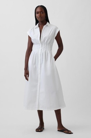 Poplin Cinched Midi Shirtdress