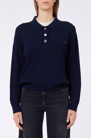 Knit polo with jewel buttons