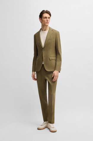 HUGO BOSS Slim fit suknjič iz raztegljive lanene mešanice Zelena - Dark Green 3