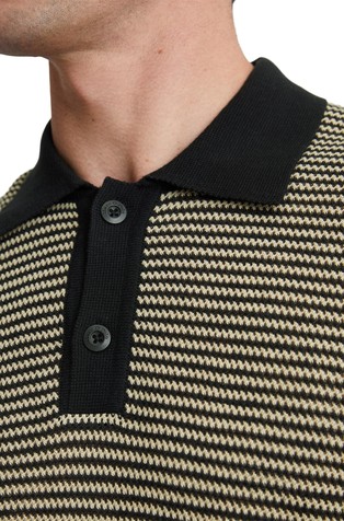 MARC O'POLO Striped short-sleeved polo in cotton-linen blend Black / Beige 3