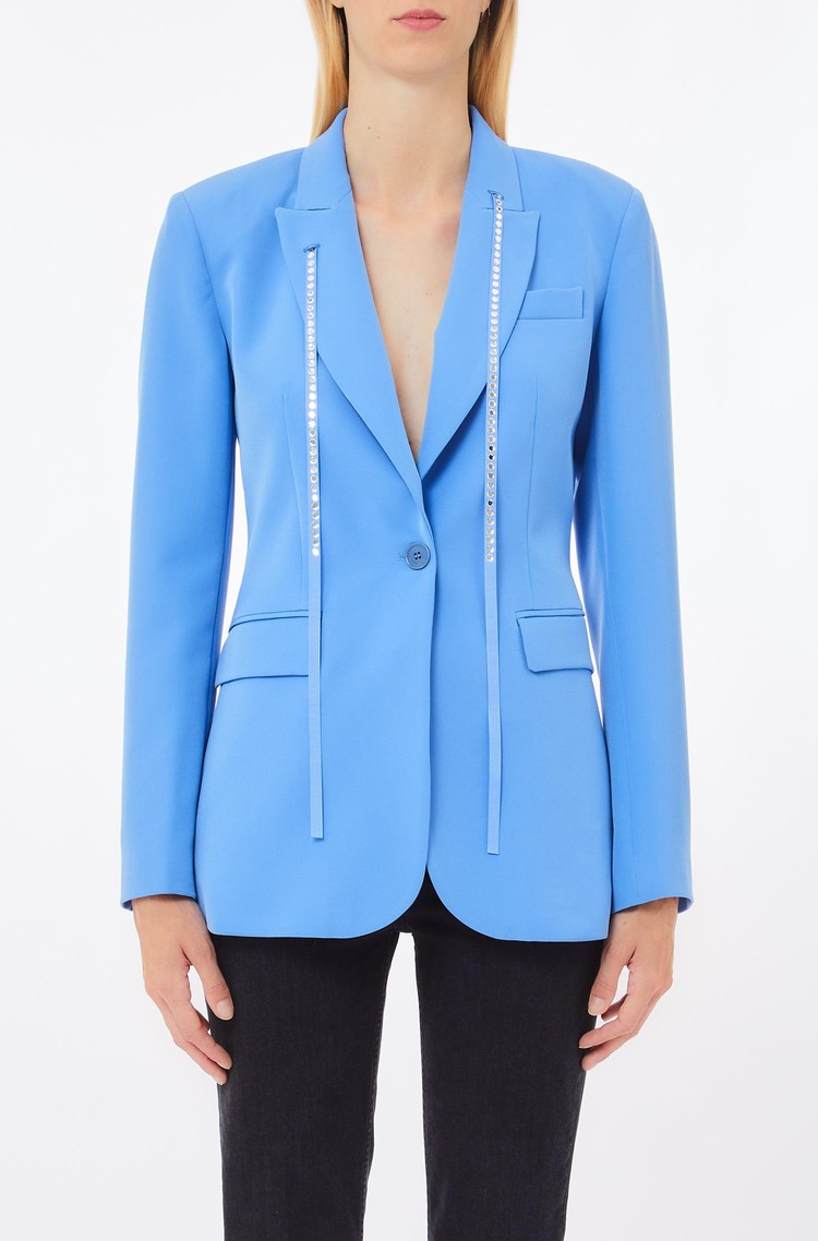 LIU JO Blazer with rhinestones on drawstring Light Blue 