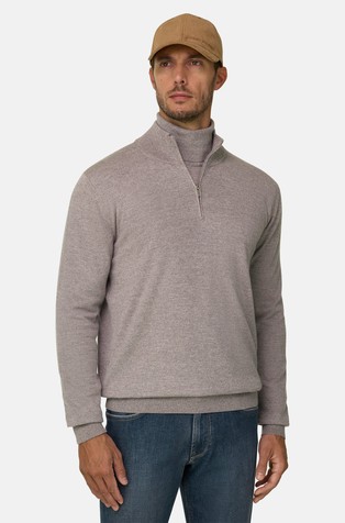 Pleten pulover z delno zadrgo iz Cashwool® merino volne z meliranim vzorcem