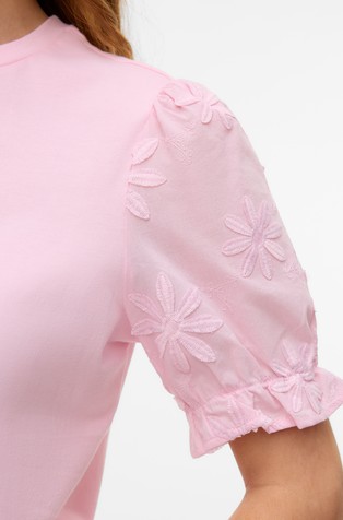 VERO MODA VMSENNA bombažna majica z napihnjenimi kratkimi rokavi Roza - Roseate Spoonbill 4