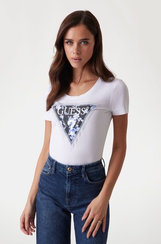 Triangle logo T-shirt with rhinestones