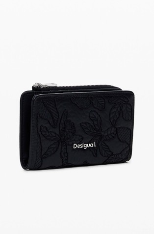 DESIGUAL Majhna denarnica z reliefnim vzorcem rož Črna - Black 3