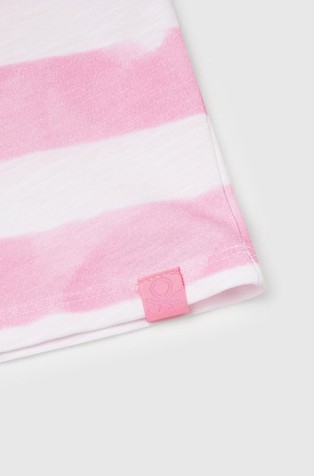 BENETTON Črtasta bombažna obleka z izrezanima detajloma Roza - Pink / White 3