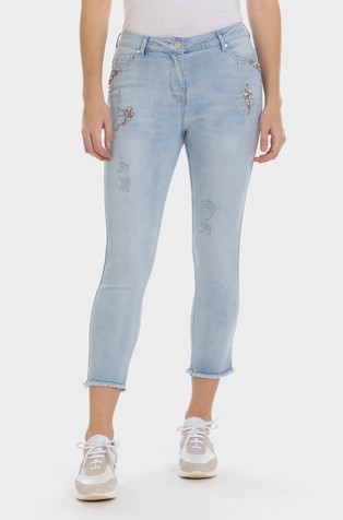 Cropped jeans hlače z okrasnimi kamni
