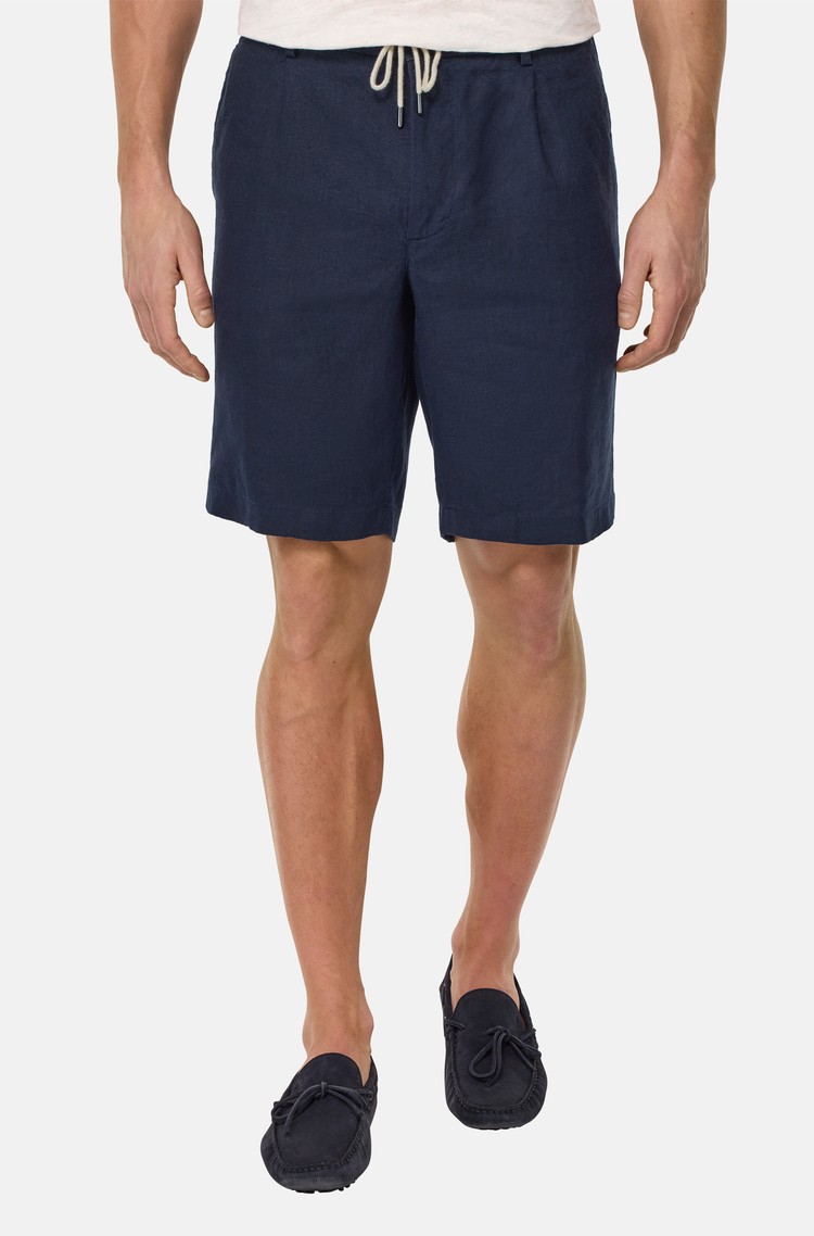 BOGGI MILANO Lanene bermuda hlače Modra - Navy 