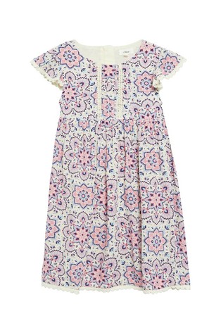 Viscose dress with lace details and pattern