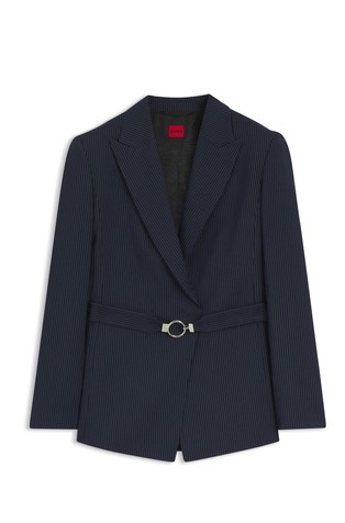 Regular-fit striped blazer with belt