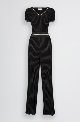 LIU JO Viscose and lurex®-blend knit jumpsuit Black 4