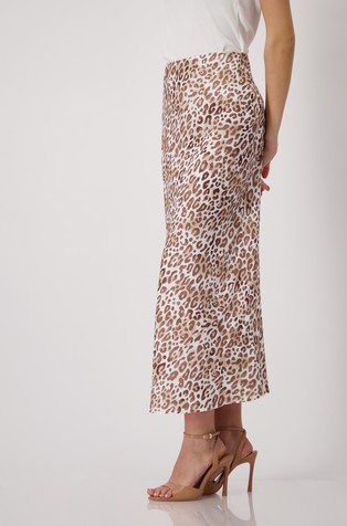 MONARI Long skirt with leopard pattern Camel / White 2