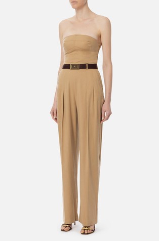 Jumpsuit in stretch lyocell fabric with open shoulders