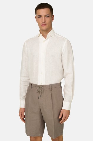 Regular fit lanena srajca s črtastim vzorcem