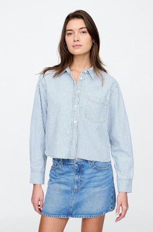 Ženska jeans cropped srajca z dolgimi rokavi