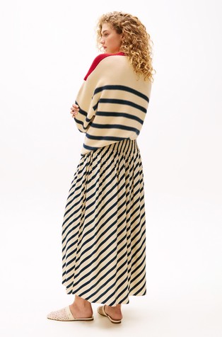 TOMMY HILFIGER TH x Sofia Richie Grainge dolgo črtasto krilo Bež - Dark Night Navy Stripe 3
