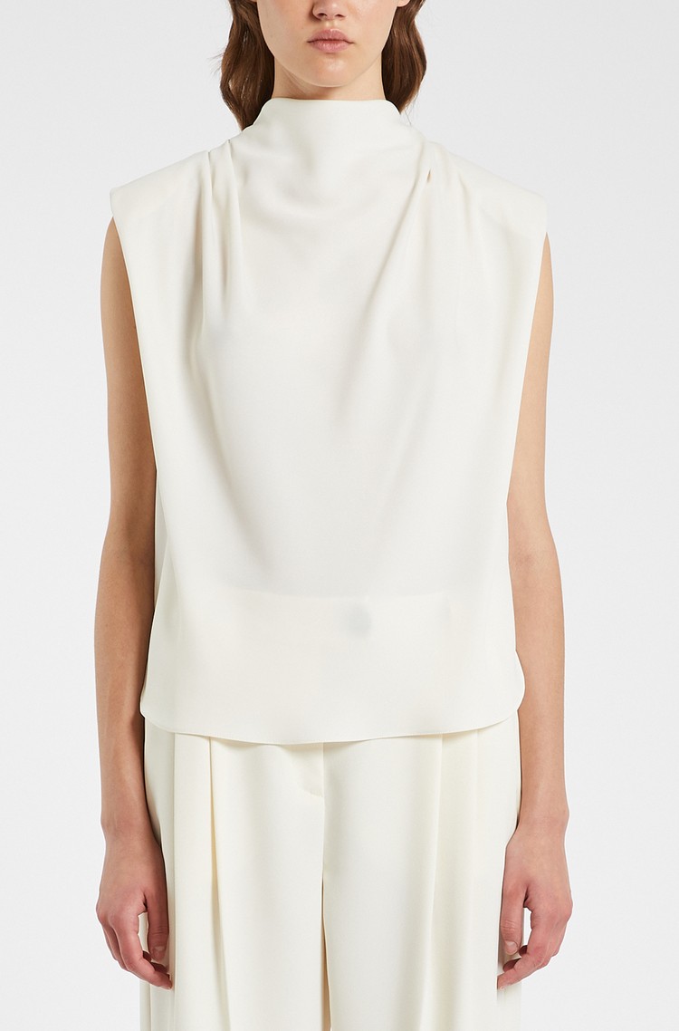 MARELLA Bluza brez rokavov iz reciklirane satenaste tkanine Bela - Wool White 