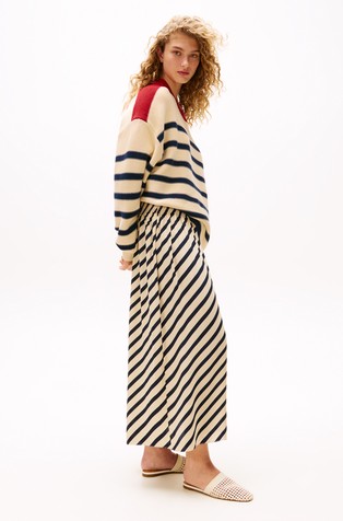 TOMMY HILFIGER TH x Sofia Richie Grainge dolgo črtasto krilo Bež - Dark Night Navy Stripe 2
