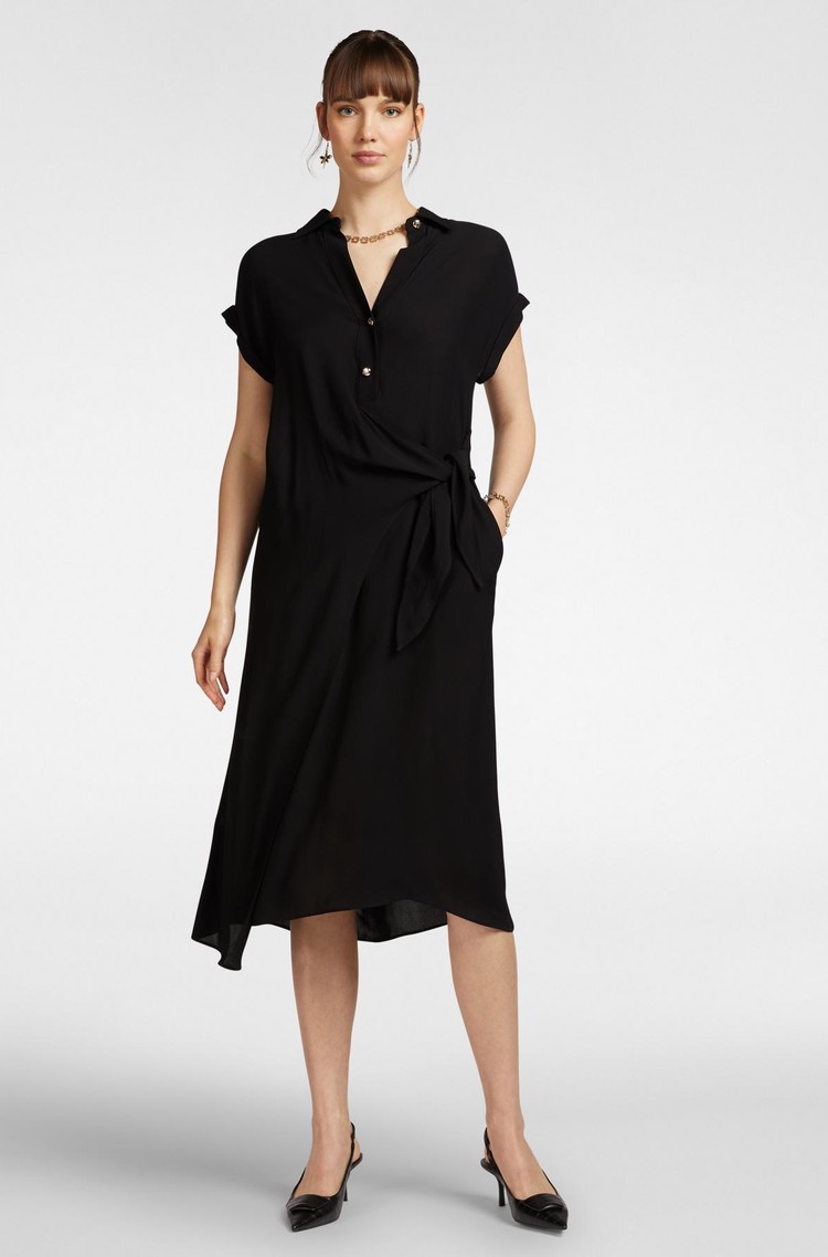 ELENA MIRO Midi shirt dress with side knot Black 