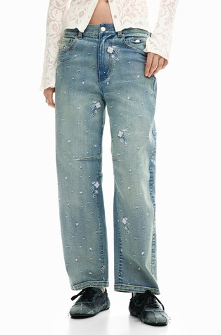 Balonaste jeans hlače z vezeninami