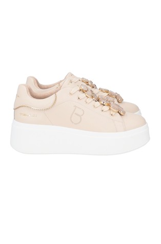 Elettra Leather Sneakers with Floral Decorations