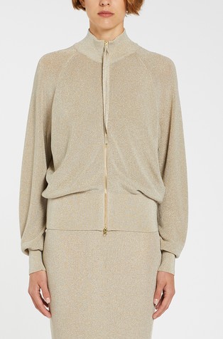 Viscose-blend knit jacket with lurex threads