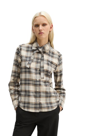 Relaxed Checkered Bow-Tie Blouse
