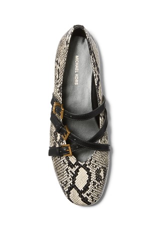 MICHAEL KORS Indy Flex Leather Ballet Flat with Snake-skin Effect Beige/Black 4